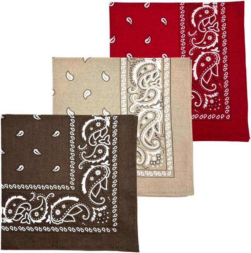 MD Style 3 PCS Extra Large Bandanas 27” x 27” 100% Cotton for Men & Women Paisley Handkerchief Headband Scarf Jumbo Bandana - Image 1